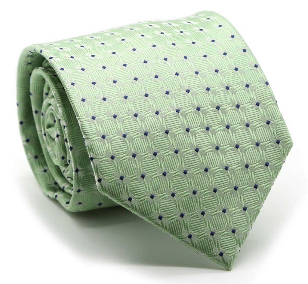Mens Dads Classic Green Geometric Pattern Business Casual Necktie & Hanky Set K-2 - FHYINC best men