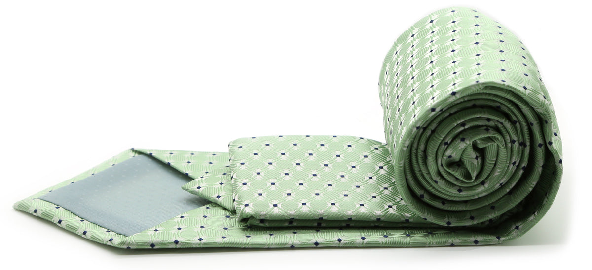 Mens Dads Classic Green Geometric Pattern Business Casual Necktie & Hanky Set K-2 - FHYINC best men's suits, tuxedos, formal men's wear wholesale