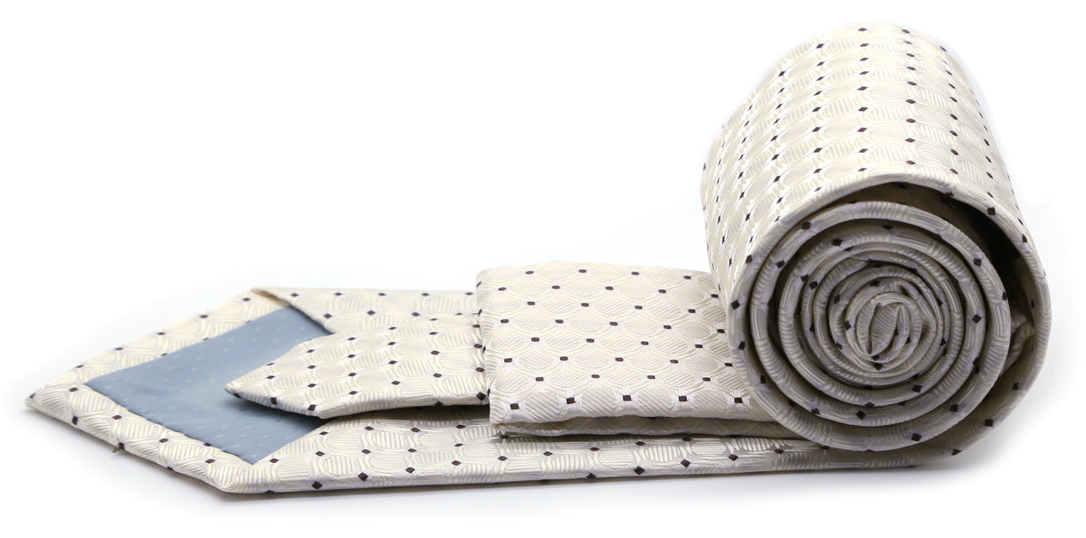 Mens Dads Classic Beige Geometric Pattern Business Casual Necktie & Hanky Set K-3 - FHYINC best men's suits, tuxedos, formal men's wear wholesale