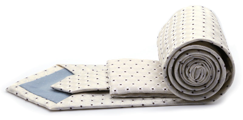 Mens Dads Classic Beige Geometric Pattern Business Casual Necktie & Hanky Set K-3 - FHYINC best men's suits, tuxedos, formal men's wear wholesale