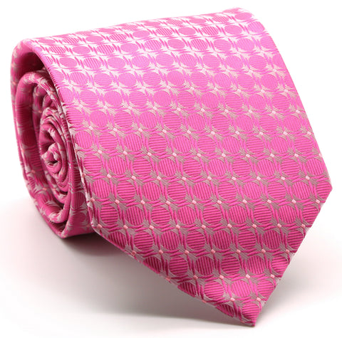 Mens Dads Classic Fuchsia Geometric Pattern Business Casual Necktie & Hanky Set K-4