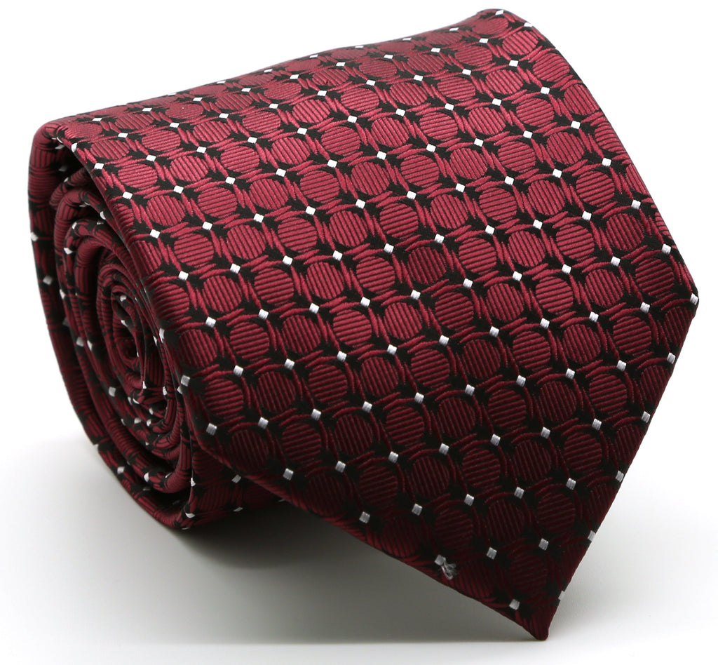 Mens Dads Classic Red Geometric Pattern Business Casual Necktie & Hanky Set K-6 - FHYINC best men