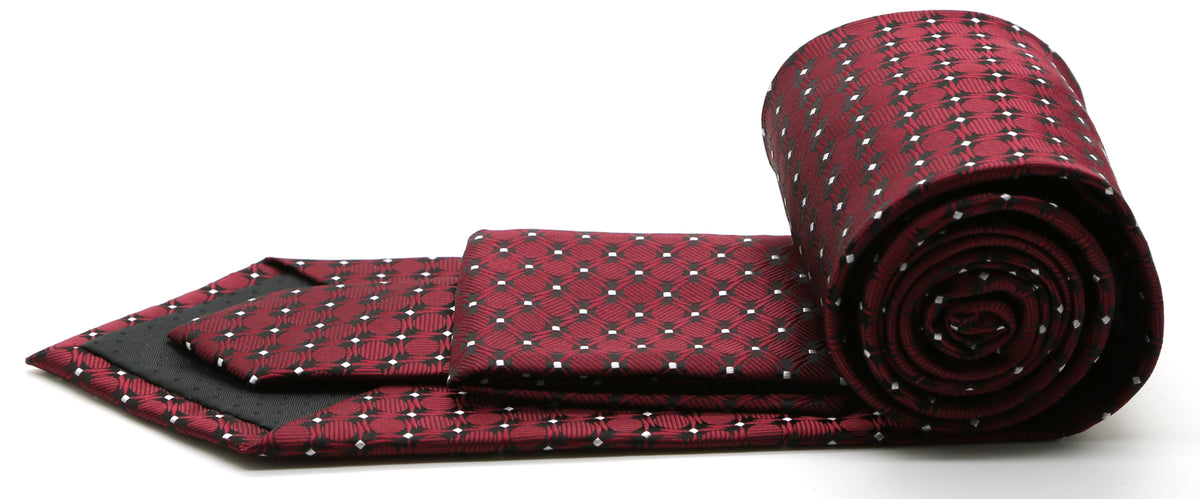 Mens Dads Classic Red Geometric Pattern Business Casual Necktie & Hanky Set K-6 - FHYINC best men's suits, tuxedos, formal men's wear wholesale