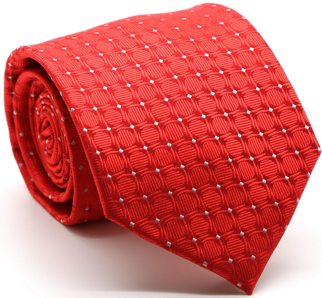 Mens Dads Classic Red Geometric Pattern Business Casual Necktie & Hanky Set K-8 - FHYINC best men