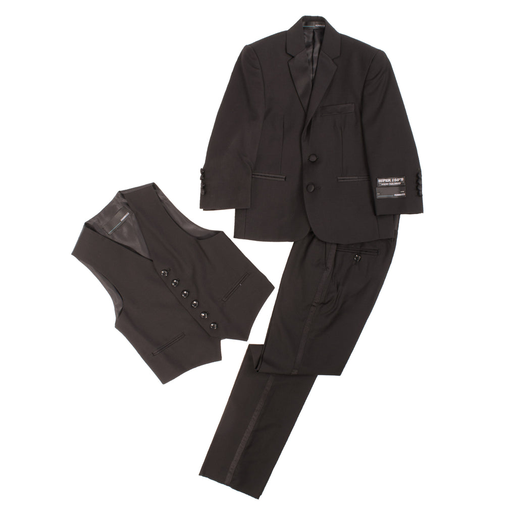 Boys Black KTUX 3pc Premium Tuxedo Suit - FHYINC best men