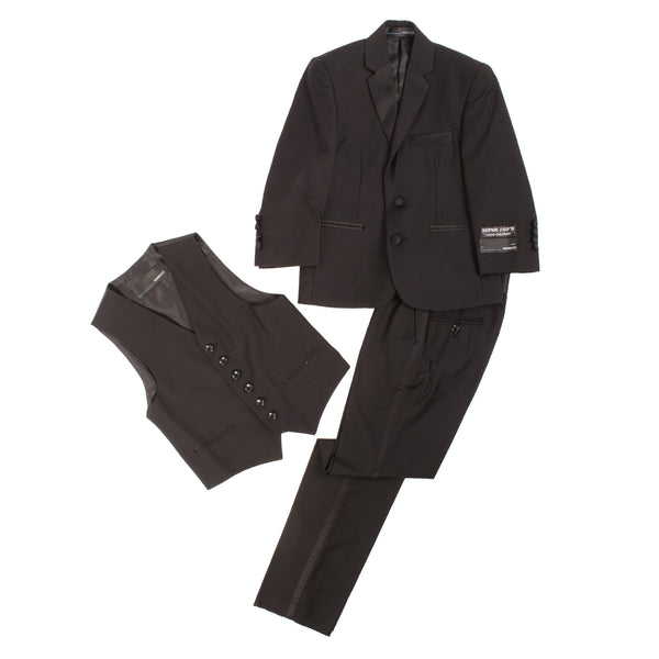 Boys Black KTUX 3pc Premium Tuxedo Suit - FHYINC best men's suits, tuxedos, formal men's wear wholesale
