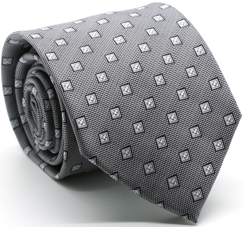 Mens Dads Classic Grey Geometric Pattern Business Casual Necktie & Hanky Set KO-3 - FHYINC best men