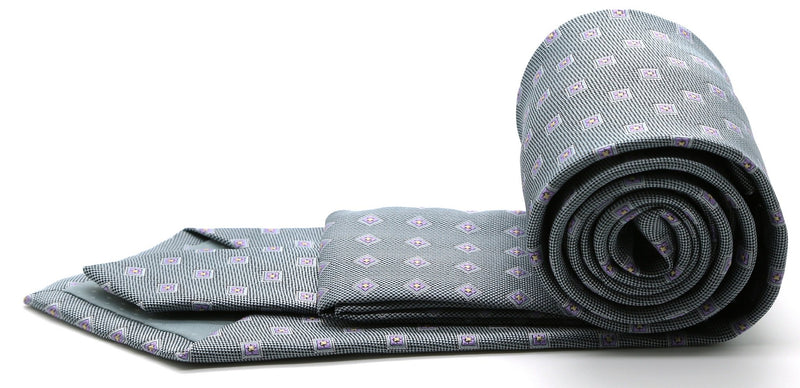 Mens Dads Classic Grey Geometric Pattern Business Casual Necktie & Hanky Set KO-5 - FHYINC best men's suits, tuxedos, formal men's wear wholesale
