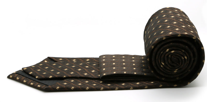 Mens Dads Classic Brown Geometric Pattern Business Casual Necktie & Hanky Set KO-9 - FHYINC best men's suits, tuxedos, formal men's wear wholesale