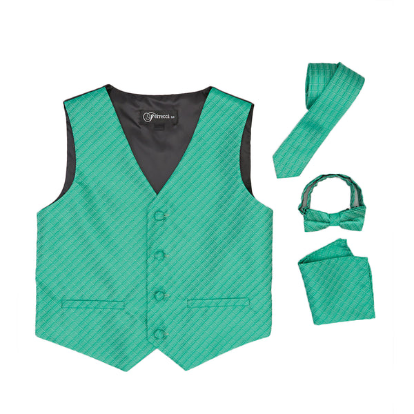 Ferrecci Boys 300 Series Vest Set Emerald - FHYINC best men's suits, tuxedos, formal men's wear wholesale