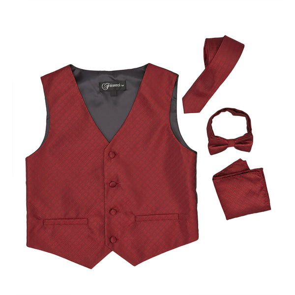 Premium Boys Burgundy Red Diamond Vest 300 Set - FHYINC
