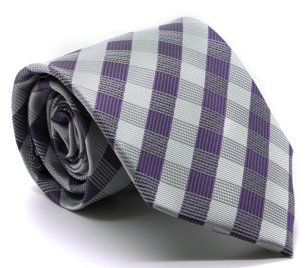 Mens Dads Classic Grey Stripe Pattern Business Casual Necktie & Hanky Set L-3 - FHYINC best men