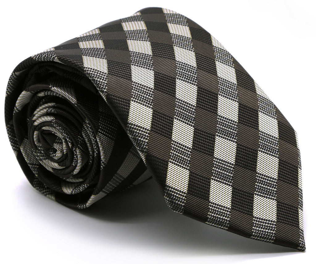Mens Dads Classic Brown Stripe Pattern Business Casual Necktie & Hanky Set L-4 - FHYINC best men