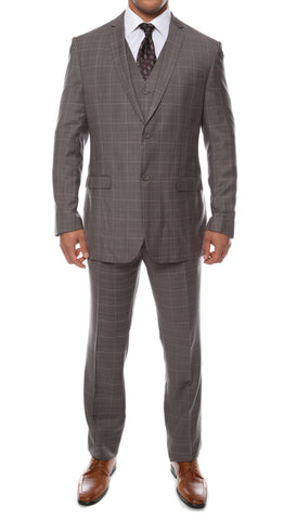 Lazio Charcoal 3pc Vested Slim Fit Plaid Suit