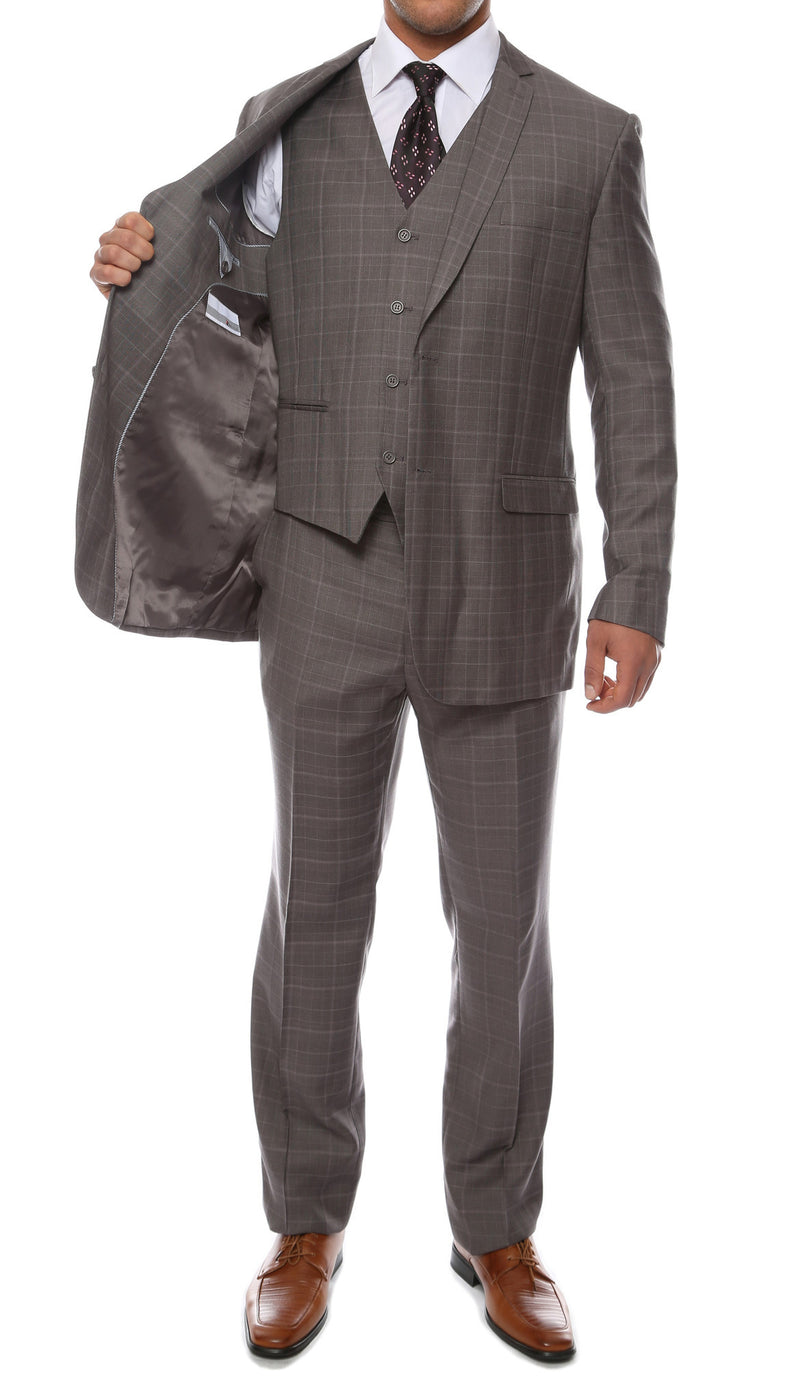 Lazio Charcoal 3pc Vested Slim Fit Plaid Suit - FHYINC best men's suits, tuxedos, formal men's wear wholesale