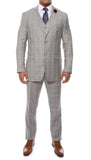 Lazio Light Grey 3pc Vested Slim Fit Plaid Suit - FHYINC best men's suits, tuxedos, formal men's wear wholesale