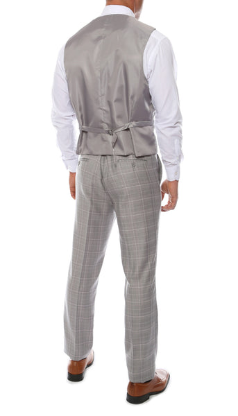 Lazio Light Grey 3pc Vested Slim Fit Plaid Suit - FHYINC best men's suits, tuxedos, formal men's wear wholesale