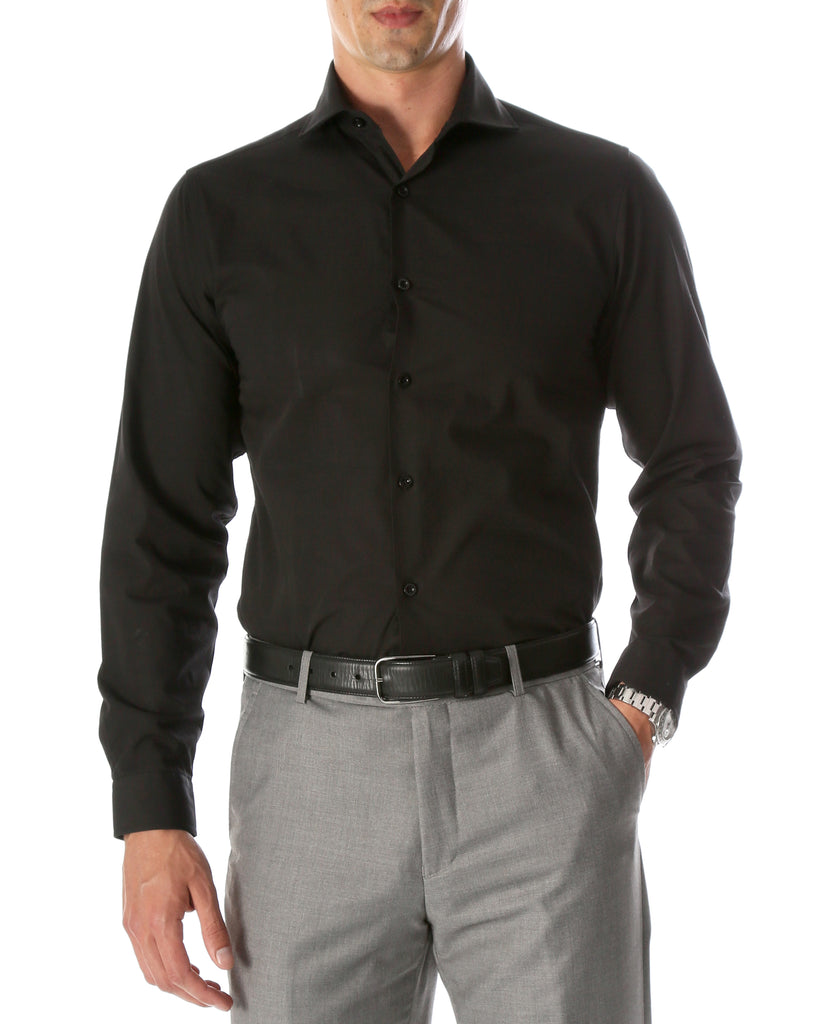 Leo Mens Black Slim Fit Cotton Dress Shirt - FHYINC best men