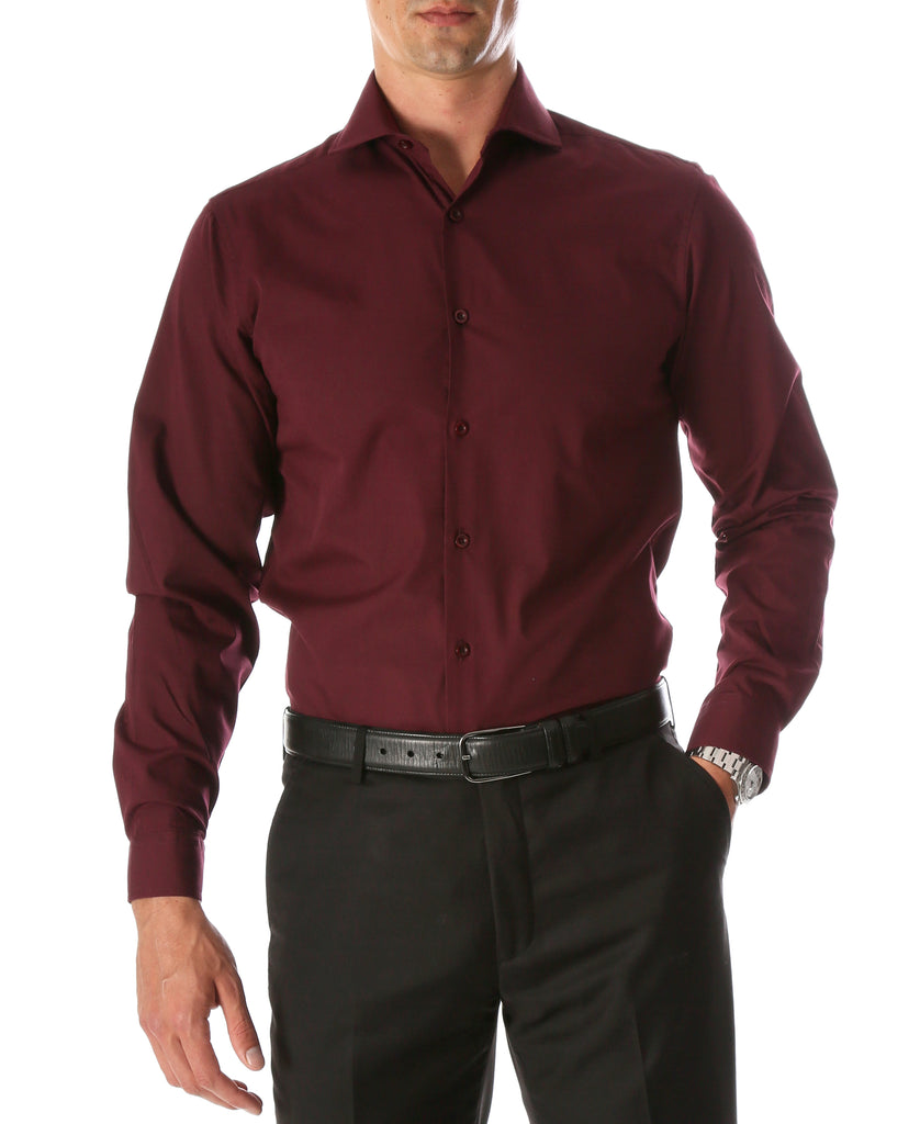 Leo Mens Burgundy Slim Fit Cotton Dress Shirt - FHYINC best men