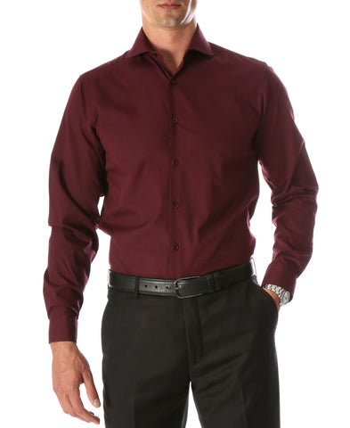 Burgundy Satin Regular Fit French Cuff Dress Shirt, Tie & Hanky Set