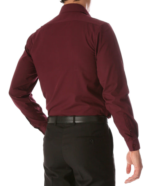Leo Mens Burgundy Slim Fit Cotton Dress Shirt - FHYINC best men's suits, tuxedos, formal men's wear wholesale