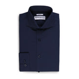 Leo Mens Navy Slim Fit Cotton Dress Shirt - FHYINC best men's suits, tuxedos, formal men's wear wholesale