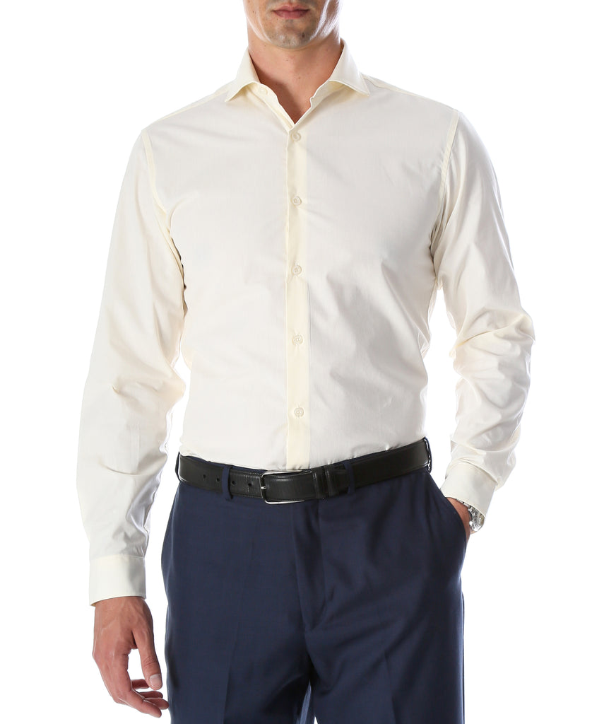 Leo Mens Off White Slim Fit Cotton Dress Shirt - FHYINC best men