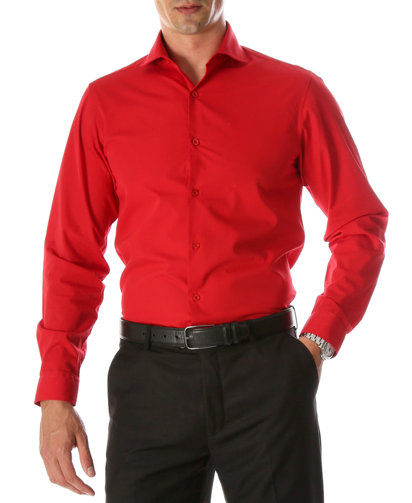 Leo Mens Red Slim Fit Cotton Dress Shirt - FHYINC best men