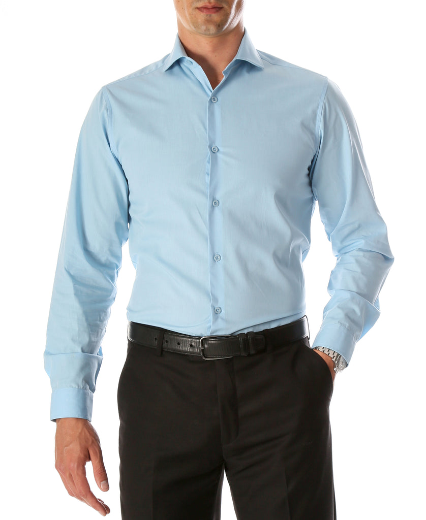Leo Mens Sky Blue Slim Fit Cotton Dress Shirt - FHYINC best men