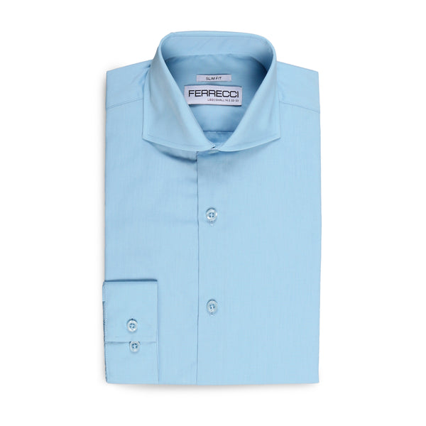 Leo Mens Sky Blue Slim Fit Cotton Dress Shirt - FHYINC best men's suits, tuxedos, formal men's wear wholesale