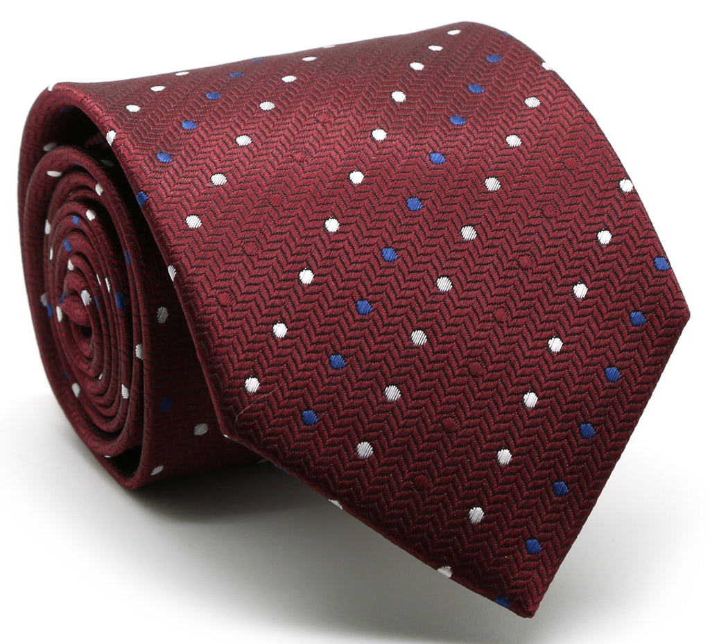 Mens Dads Classic Red Geometric Pattern Business Casual Necktie & Hanky Set LO-5 - FHYINC best men