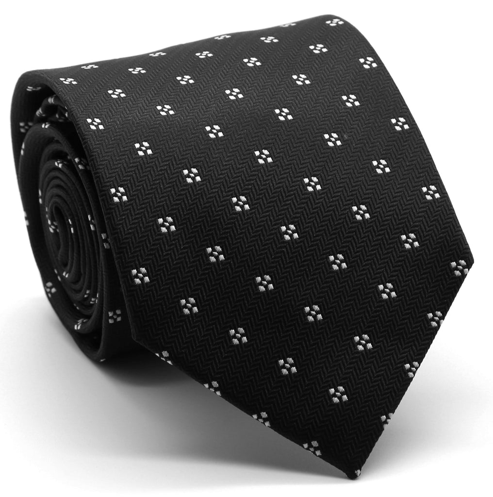 Mens Dads Classic Black Geometric Pattern Business Casual Necktie & Hanky Set LO-6 - FHYINC best men