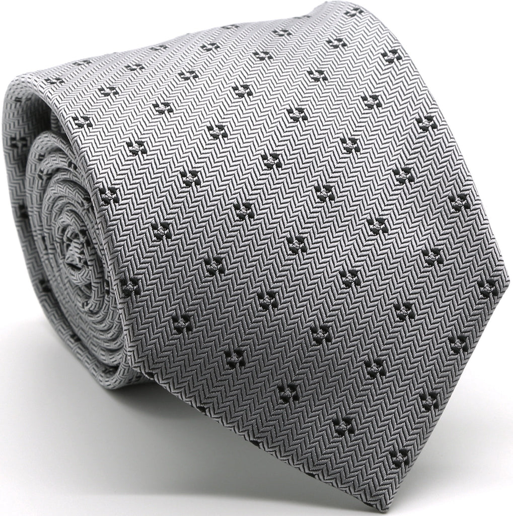 Mens Dads Classic Grey Geometric Pattern Business Casual Necktie & Hanky Set LO-7 - FHYINC best men