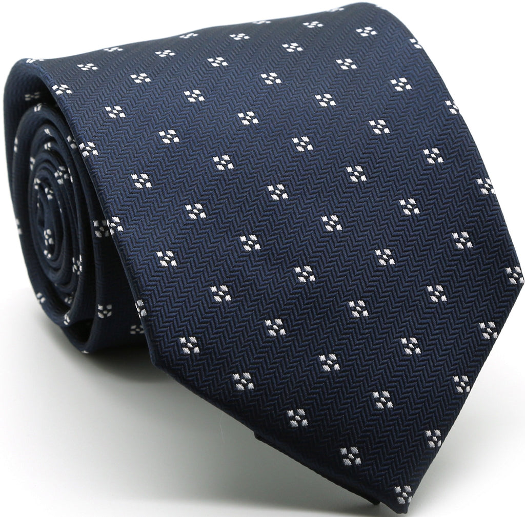 Mens Dads Classic Navy Geometric Pattern Business Casual Necktie & Hanky Set LO-8 - FHYINC best men