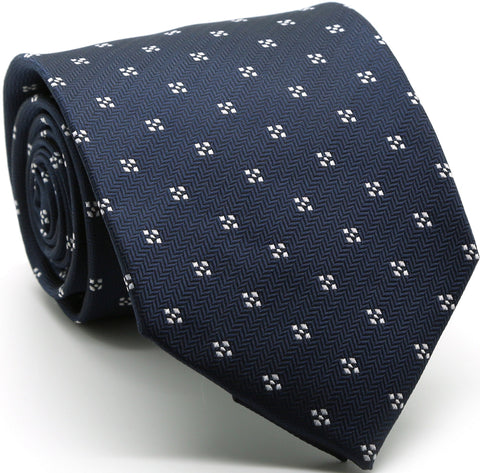 Mens Dads Classic Navy Geometric Pattern Business Casual Necktie & Hanky Set LO-8