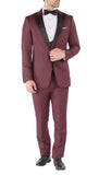 Luna 3pc Slim Fit Bugundy Peak Lapel Tuxedo - FHYINC best men's suits, tuxedos, formal men's wear wholesale