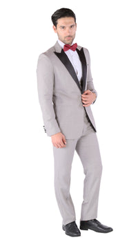 Luna 3pc Slim Fit Grey Peak Lapel Tuxedo - FHYINC best men's suits, tuxedos, formal men's wear wholesale
