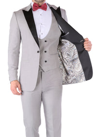 Luna 3pc Slim Fit Grey Peak Lapel Tuxedo - FHYINC best men's suits, tuxedos, formal men's wear wholesale