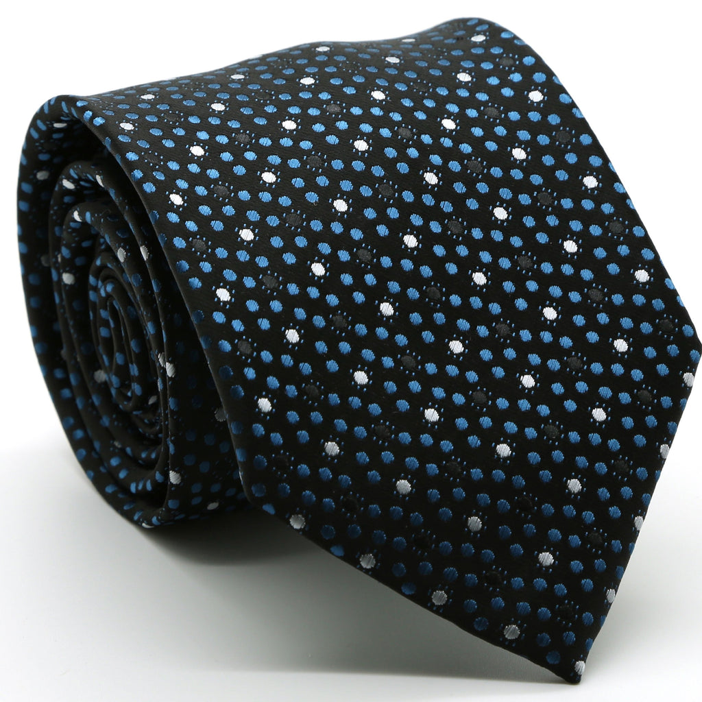 Mens Dads Classic Black/Blue Dot Pattern Business Casual Necktie & Hanky Set M-12 - FHYINC best men