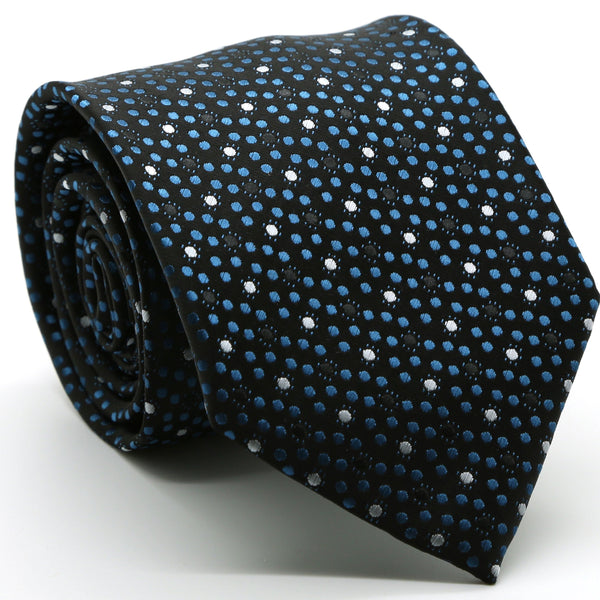 Mens Dads Classic Black/Blue Dot Pattern Business Casual Necktie & Hanky Set M-12 - FHYINC best men's suits, tuxedos, formal men's wear wholesale
