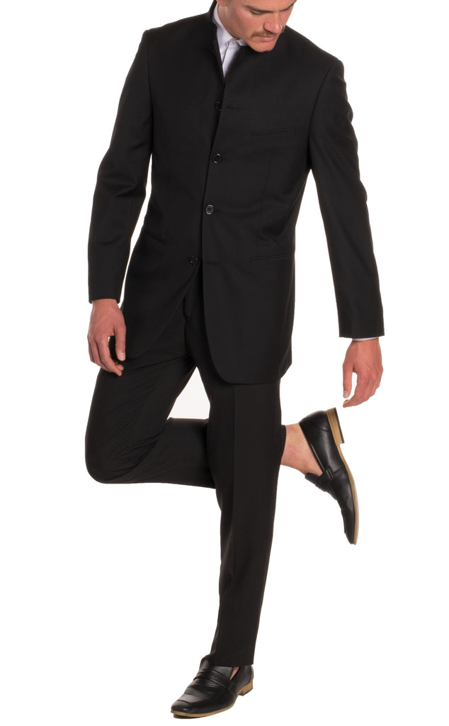 Mandarin Collar Suit - 2 Piece - Black - FHYINC best men