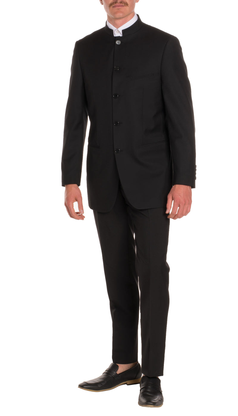 Mandarin Collar Suit - 2 Piece - Black - FHYINC best men's suits, tuxedos, formal men's wear wholesale