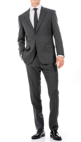 Yves Light Grey Plaid Check Men's Premium 2pc Premium Wool Slim Fit Suit