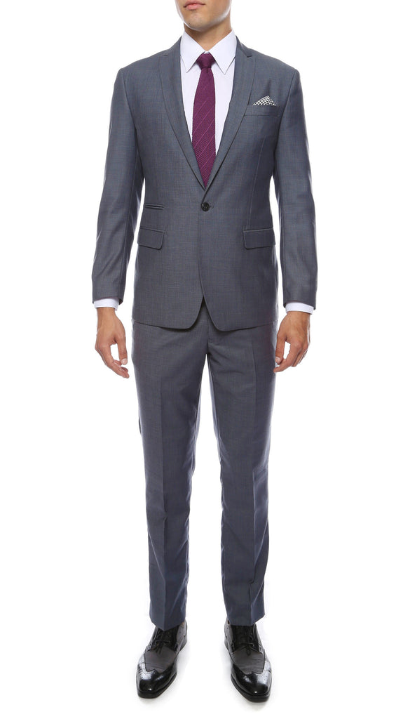 Milano Mens Grey Slim Fit Peak Lapel 2pc Suit - FHYINC best men