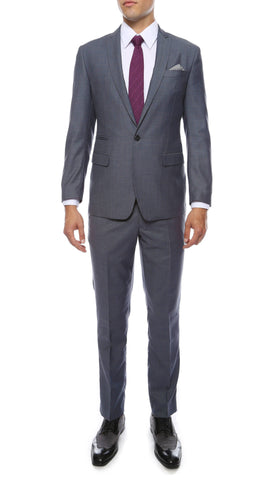 Milano Mens Grey Slim Fit Peak Lapel 2pc Suit
