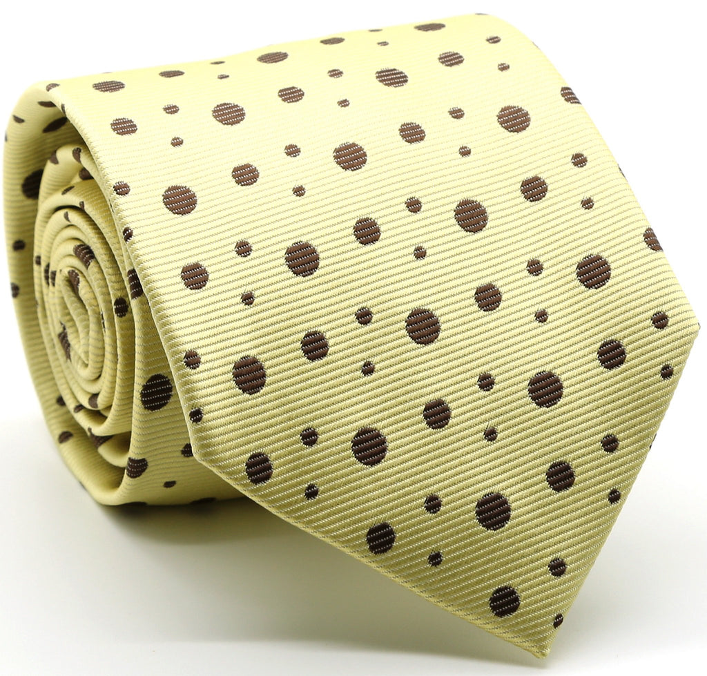 Mens Dads Classic Yellow Circle Pattern Business Casual Necktie & Hanky Set MO-8 - FHYINC best men