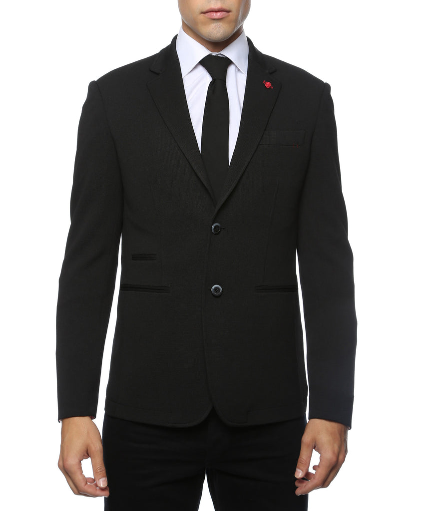 Modena Royal Black Knit Slim Fit Blazer - FHYINC best men