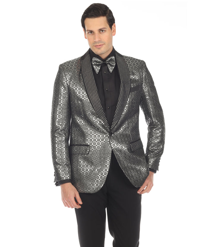 MENS MOJITO SILVER SHAWL COLLAR TUXEDO 1 BTTN 2 VENT SLIM FIT