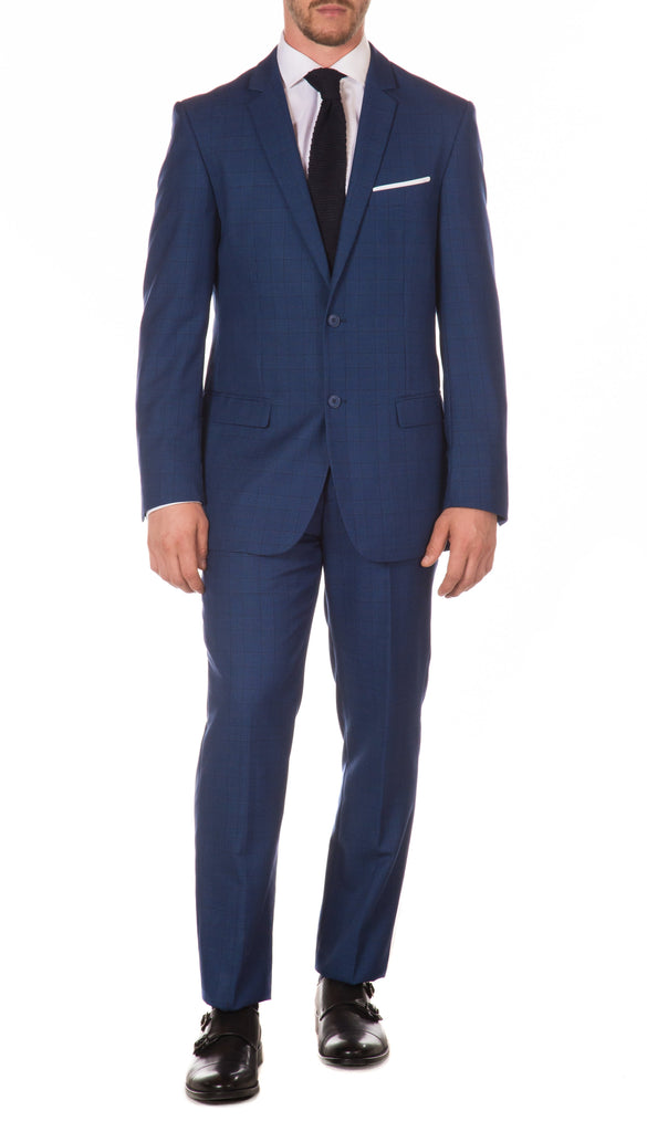 Morgan Slim Fit Blue Plaid 2pc Suit - FHYINC best men