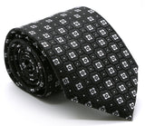 Mens Dads Classic Black Geometric Pattern Business Casual Necktie & Hanky Set N-4 - FHYINC best men's suits, tuxedos, formal men's wear wholesale